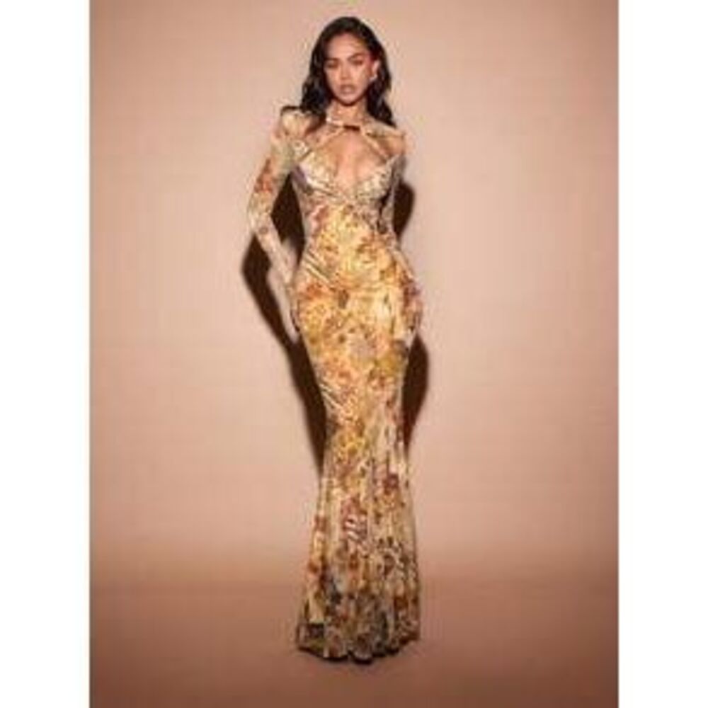 Hauture Women Brown Leopard Print Twisted Top, Long Sleeves And Fishtail Maxi D…